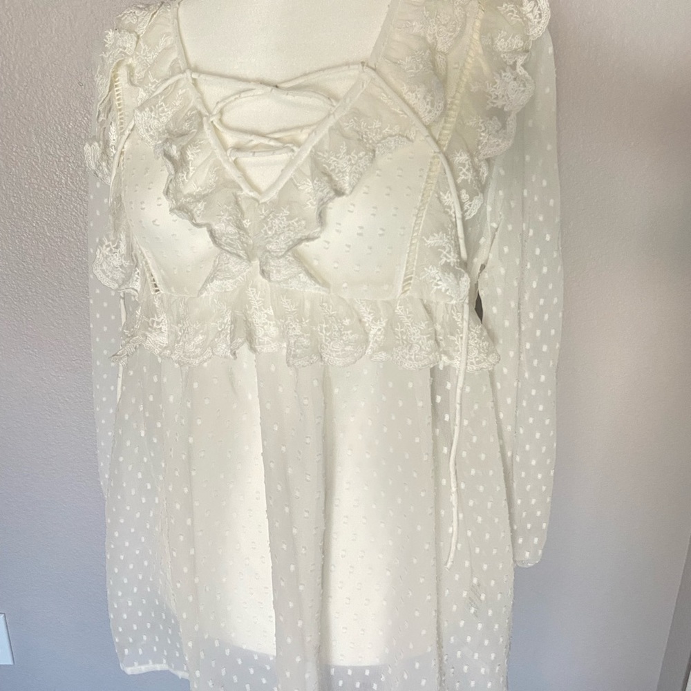 Ivory long sleeve mesh top
